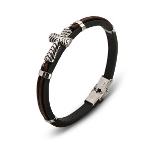 Bracelet homme en cuir noir et marron composé de 4 motifs en acier et une croix acier de 15x23mm. Largeur du bracelet : 6 ...