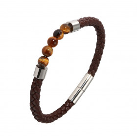  Bracelet Homme Cuir Marron Oeil tigre Bracelet cuir 5 boules d oeil tigre 6mm Largeur du bracelet : 7mm Longuer du bracel...