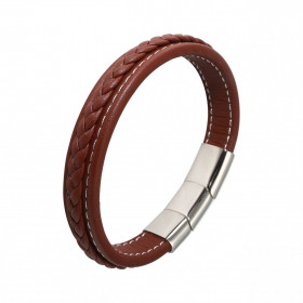 Bracelet Homme Cuir Tressé Marron et Acier