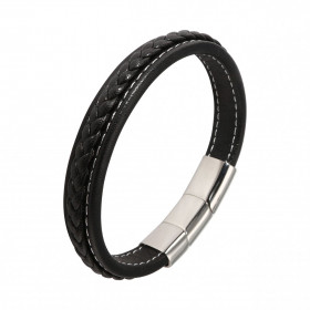 Bracelet Homme Cuir Tressé Noir Acier Fermoir magnétique acier Largeur du bracelet : 13mm Convient à tous les poignets grâ...