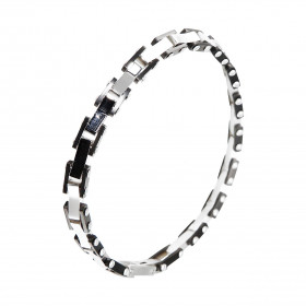Bracelet homme en acier gris et noir. Largeur du bracelet : 6mm. Longueur ajustable : 19 ou 20cm