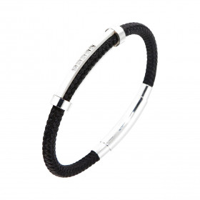 Bracelet homme tissus noir tressé composé d un motif cylindrique 8x40mm serti 5 oxydes zirconium Largeur du bracelet : 5 à...