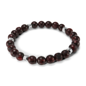 Bracelet Homme Grenat 8mm billes striées acier Ce Bracelet est composé perles 8mm perles striées acier Il est monté sur fi...