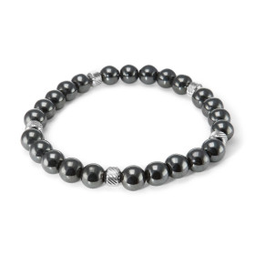 Bracelet Homme Hematite 8mm billes striées acier Ce Bracelet est composé perles 8mm perles striées acier Il est monté sur ...