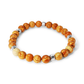 Bracelet Homme Jaspe Bois 8mm billes striées acier Ce Bracelet est composé perles 8mm perles striées acier Il est monté su...