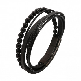  Bracelet Homme Multi-rangs Cuir Noir Onyx Bracelet composé quatre rangs cuir noir d un rang Onyx 6mm Largeur du bracelet ...