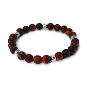 Bracelet Homme Oeil Boeuf 8mm billes striées acier Ce Bracelet est composé perles 8mm perles striées acier Il est monté su...