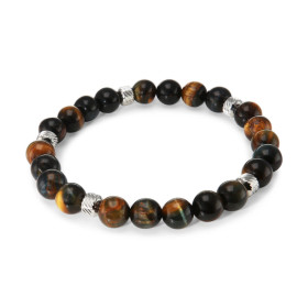 Bracelet Homme Oeil Faucon 8mm billes striées acier Ce Bracelet est composé perles 8mm perles striées acier Il est monté s...