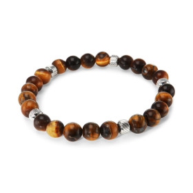 Bracelet Homme Oeil Tigre 8mm billes striées acier Ce Bracelet est composé perles 8mm perles striées acier Il est monté su...