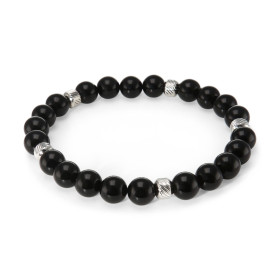 Bracelet Homme Onyx 8mm billes striées acier Ce Bracelet est composé perles 8mm perles striées acier Il est monté sur fil ...