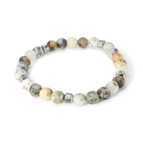 Bracelet Homme Opale dendritique 8mm billes striées acier Ce Bracelet est composé perles 8mm perles striées acier Il est m...