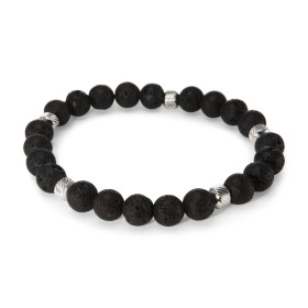 Bracelet Homme Pierre Lave 8mm billes striées acier Ce Bracelet est composé perles 8mm perles striées acier Il est monté s...