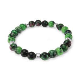 Bracelet Homme Rubis Zoisite 8mm billes striées acier Ce Bracelet est composé perles 8mm perles striées acier Il est monté...
