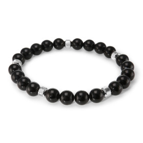 Bracelet Homme Tourmaline 8mm billes striées acier Ce Bracelet est composé perles 8mm perles striées acier Il est monté su...
