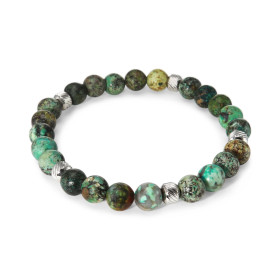 Bracelet Homme Turquoise Africaine 8mm billes striées acier Ce Bracelet est composé perles 8mm perles striées acier Il est...