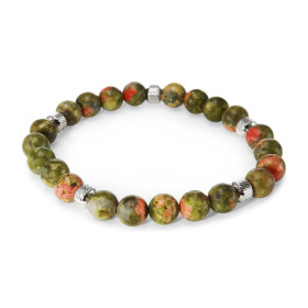 Bracelet Homme Unakite 8mm billes striées acier Ce Bracelet est composé perles 8mm perles striées acier Il est monté sur f...