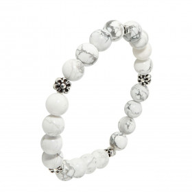 Bracelet Howlite Blanche 8mm et Motif Fleur