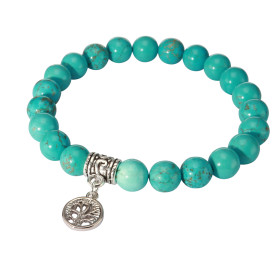 Bracelet Howlite Bleue 8mm Breloque Arbre Vie Ce Bracelet est composé 23 perles 8mm d une breloque métal représentant un a...