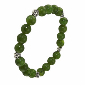 Bracelet Jade 8mm et Motif Fleur. Ce Bracelet est composé de 20 perles de 8mm en Jade de Chine et de 5 intercalaires en mé...