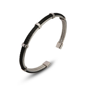 Bracelet Jonc Homme Acier noir gris Largeur : 7,5mm Longueur : 20cm