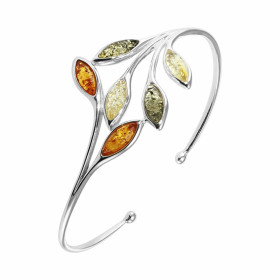 Bracelet Jonc Ambre Multicolore et Argent 925. Bracelet Jonc en Argent 925 et Ambre de différentes couleurs (cognac, miel ...