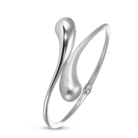 Bracelet jonc argent rhodié forme 2 gouttes qui se croisent dont l une satinée Dimensions intérieures : 53x62mm (pour poig...