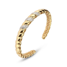 Bracelet jonc argent doré 925 effet torsade oxydes zirconium Section 8,4mm large Jonc ouvert s adaptant aux poignets 17 à ...
