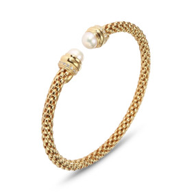 Bracelet jonc argent doré 925 composé d une maille fantaisie, 2 perles d oydes zirconium Section ronde 4,4mm large Jonc ou...