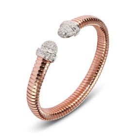 Bracelet jonc argent doré rose 925 serti d oxydes zirconium Section 8,4mm large Jonc ouvert d adaptant aux poignets 16 à 19cm