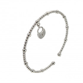  Bracelet Jonc argent rhodié une breloque forme cadeans pavée d oxydes Taille unique pour poignet 17 à 20cm 