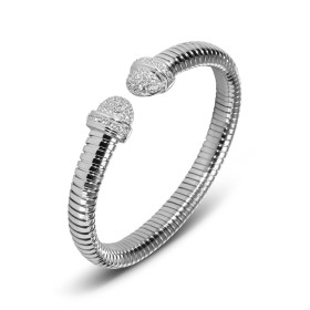 Bracelet jonc argent rhodié 925 serti d oxydes zirconium Section 8,4mm large Jonc ouvert d adaptant aux poignets 16 à 19cm
