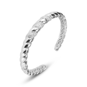 Bracelet jonc argent rhodié 925 effet torsade oxydes zirconium Section 8,4mm large Jonc ouvert s adaptant aux poignets 17 ...