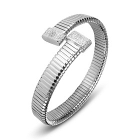 Bracelet jonc argent rhodié 925 composé d une maille fantaisie d oxydes zirconium Section 9,7mm large Jonc flexible s adap...