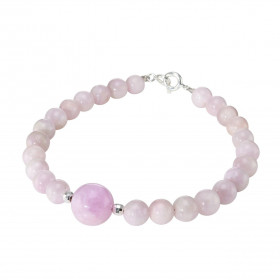 Bracelet Kunzite 6-10mm et Argent. Ce bracelet est composé de pierres de 6mm et d'une pierre de 10mm en son centre. Elle e...