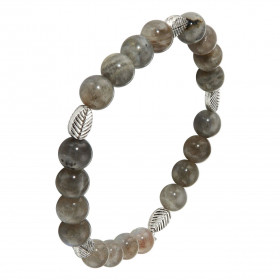 Bracelet Labradorite 8mm et Motif Feuille