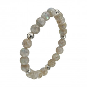 Bracelet Labradorite 8mm Oeil porte bonheur Ce Bracelet est composé 20 perles 8mm Labradorite 5 intercalaires métal représ...