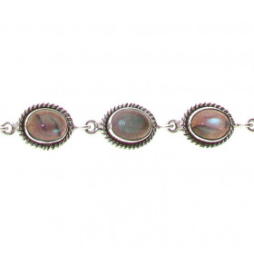 Bracelet Argent 925 Labradorite serti pierres 9x7mm Longueur 19cm