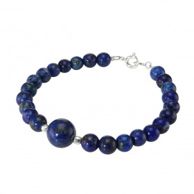 Bracelet Lapis Lazuli 6-10mm Argent Ce bracelet est composé pierres 6mm d une pierre 10mm son centre Elle est séparée par ...