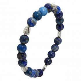 Bracelet Lapis Lazuli  8mm et Motif Feuille