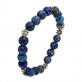 Bracelet Lapis Lazuli 8mm Motif Fleur Ce Bracelet est composé 20 perles 8mm Lapis Lazuli 5 intercalaires métal représentan...