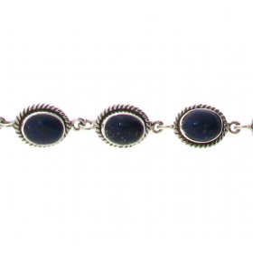 Bracelet Argent 925 Lapis serti pierres 9x7mm Longueur 19cm