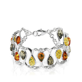 Bracelet Argent 925 Ambre Multicolore Longueur : 20cm Largeur : 2.2cm