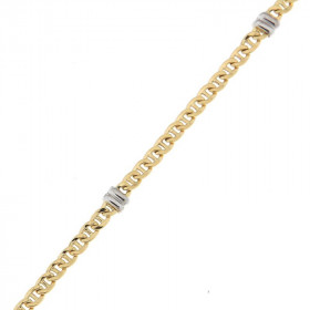 Bracelet maille marine en Or Blanc et Or Jaune 750. Longueur : 18 cm. Largeur de la maille : 3mm