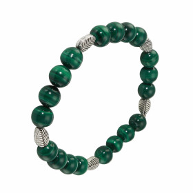 Bracelet Malachite 8mm et Motif Feuille