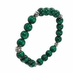 Bracelet Malachite 8mm et Motif Fleur. Ce Bracelet est composé de 20 perles de 8mm en Malachite et de 5 intercalaires en m...