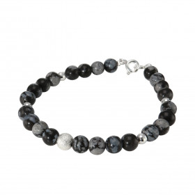 Bracelet Obsidienne 6mm et Argent