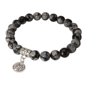 Bracelet Obsidienne 8mm et Breloque Arbre de Vie