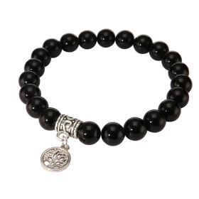 Bracelet Onyx 8mm et Breloque Arbre de Vie