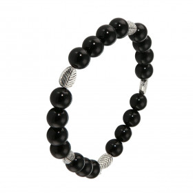 Bracelet Onyx 8mm et Motif Feuille. Ce Bracelet est composé de 20 perles de 8mm en Onyx noir et de 5 intercalaires en méta...