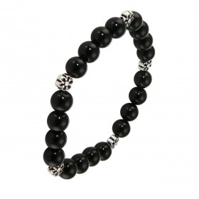 Bracelet Onyx 8mm et Motif Fleur. Ce Bracelet est composé de 20 perles de 8mm en Onyx noir et de 5 intercalaires en métal ...